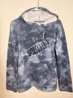 PUMA Kids Blue Tie Dye Hoodie Pullover Sweatshirt Youth Size L